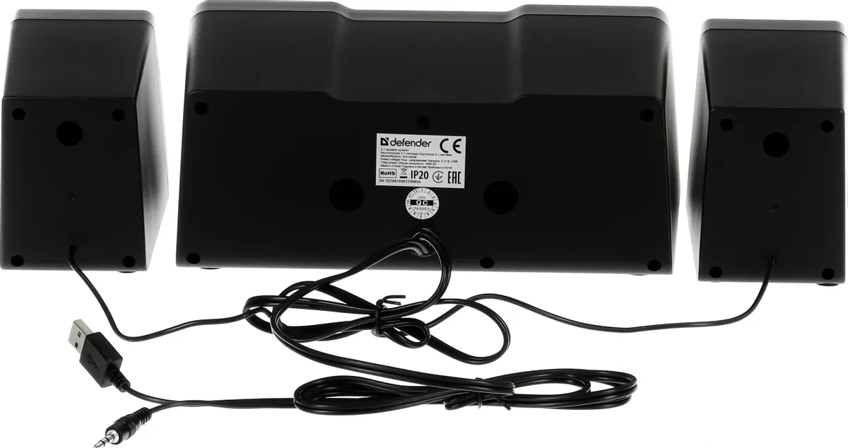 Акустическая система 2.1 Defender SOUNDWALL (65214***); 16 Вт; 150 - 18000 Гц; пластик; регулятор на передней панели сабвуфера; USB; чёрный
