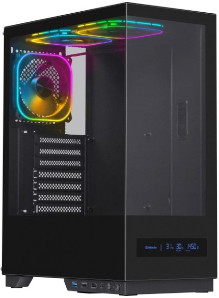 Корпус Defender HyperHub Pro ARGB Black (25141); ATX; Midi-Tower; без БП; 3x120 мм; LED дисплей; 3xUSB,1x jack 3.5 mm Mic/Aud; чёрный
