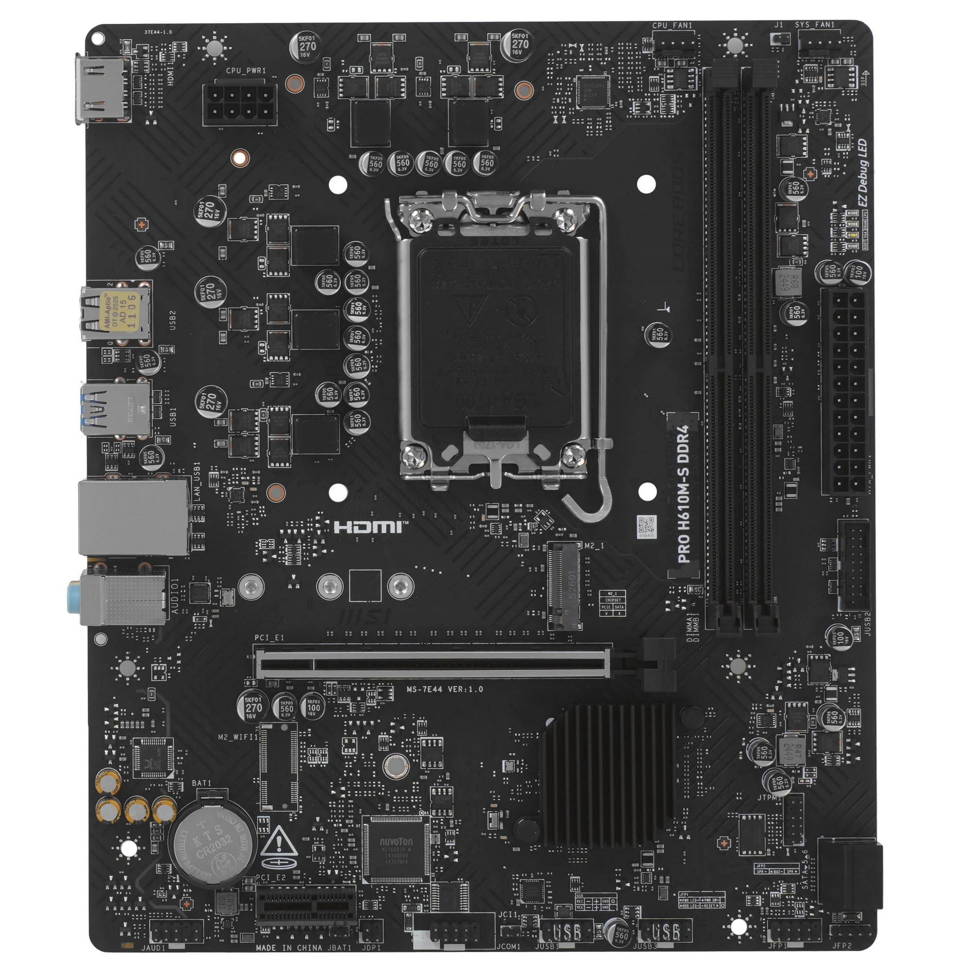 Материнская плата MSI PRO H610M-S DDR4; Socket 1700; mATX; Intel H610; 2хDDR4(3200); 1xPCI-E x16; 1x PCI-E x1; 1xHDMI; 2xSATA 6Gb/s; Audio 8 ch; 1GbE