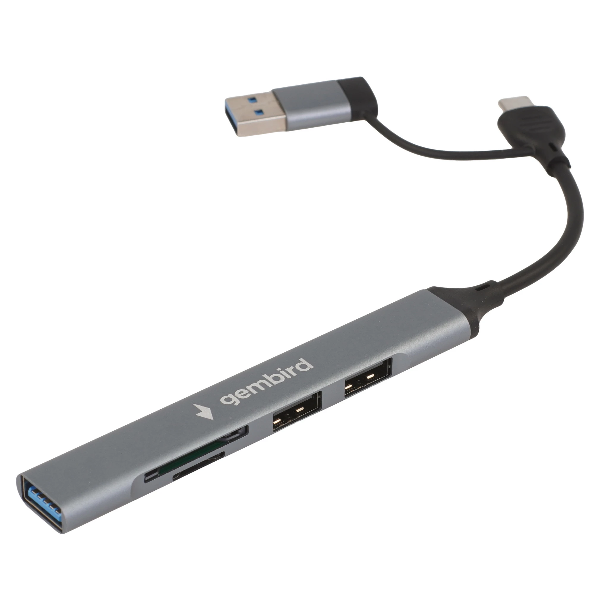 Концентратор USB внешний Док-станция Gembird FD2-MSD-3 (22886); USB 3.1 Type C; 2xUSB 2.0; 1xUSB 3.1, SD,MicroSD; металлический корпус; серый