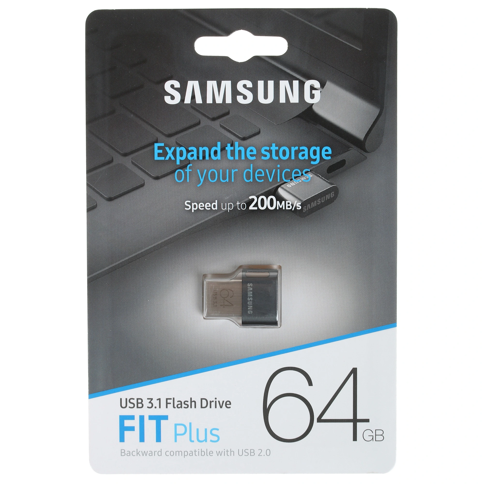 Накопитель USB-флэш 64 ГБ Samsung FIT Plus (MUF-64AB/APC***); USB 3.1; моноблок; металлический корпу