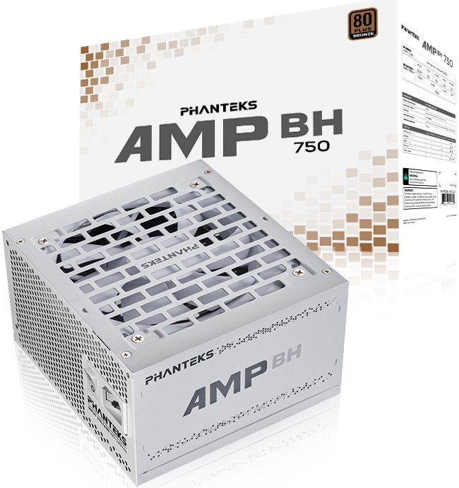 Блок питания 750 Вт PHANTEKS AMP BH 12VHPWR (PH-P750B_WT01); 1x24 pin; 2x8(4+4) pin; 4xSata; 2xMolex; 3x6+2-pin PCI-E; 80+ Bronze; APFC; 120 мм