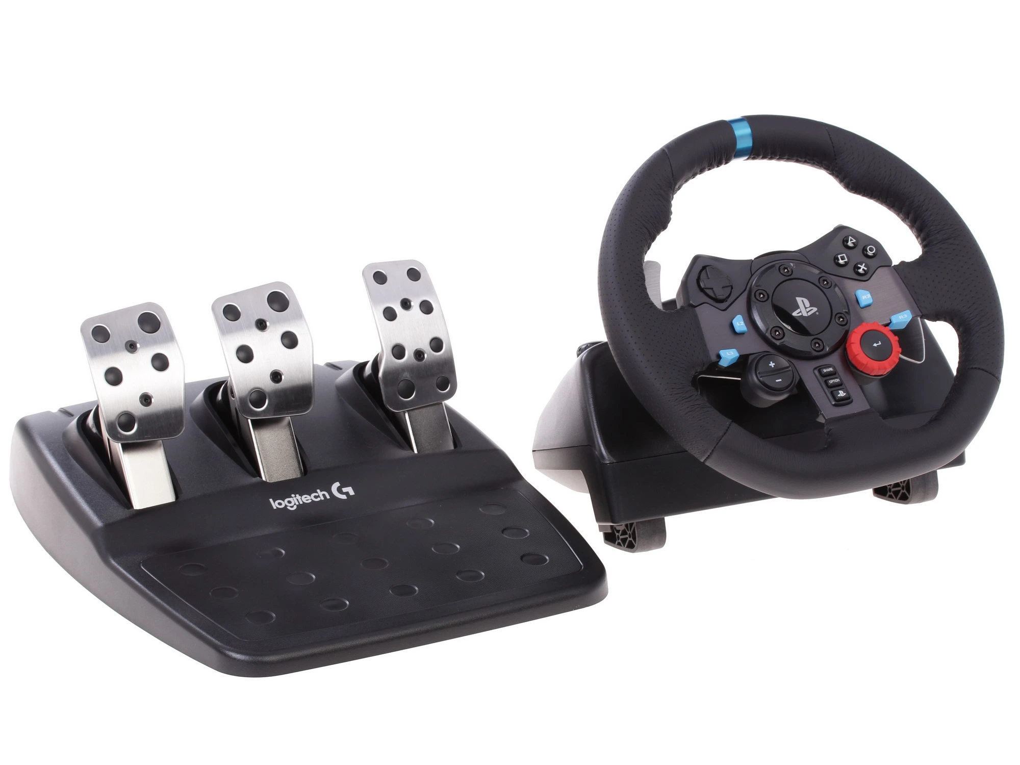 Руль Logitech G29 Driving Force (941-000112); проводной; PC, PS4/PS5; 14 кнопок, 3 педали, подрулевые переключатели, отделка руля кожей, обратная связ