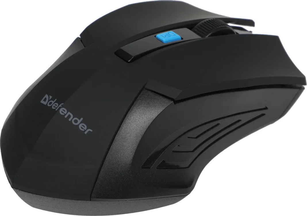 Мышь беспроводная Defender Accura MM-275 Black+Blue (52275); 2.4 ГГц; USB; оптический; 800/1200/1600 dpi; 6 кнопок; колесо прокрутки; 1хАА; чёрный+син