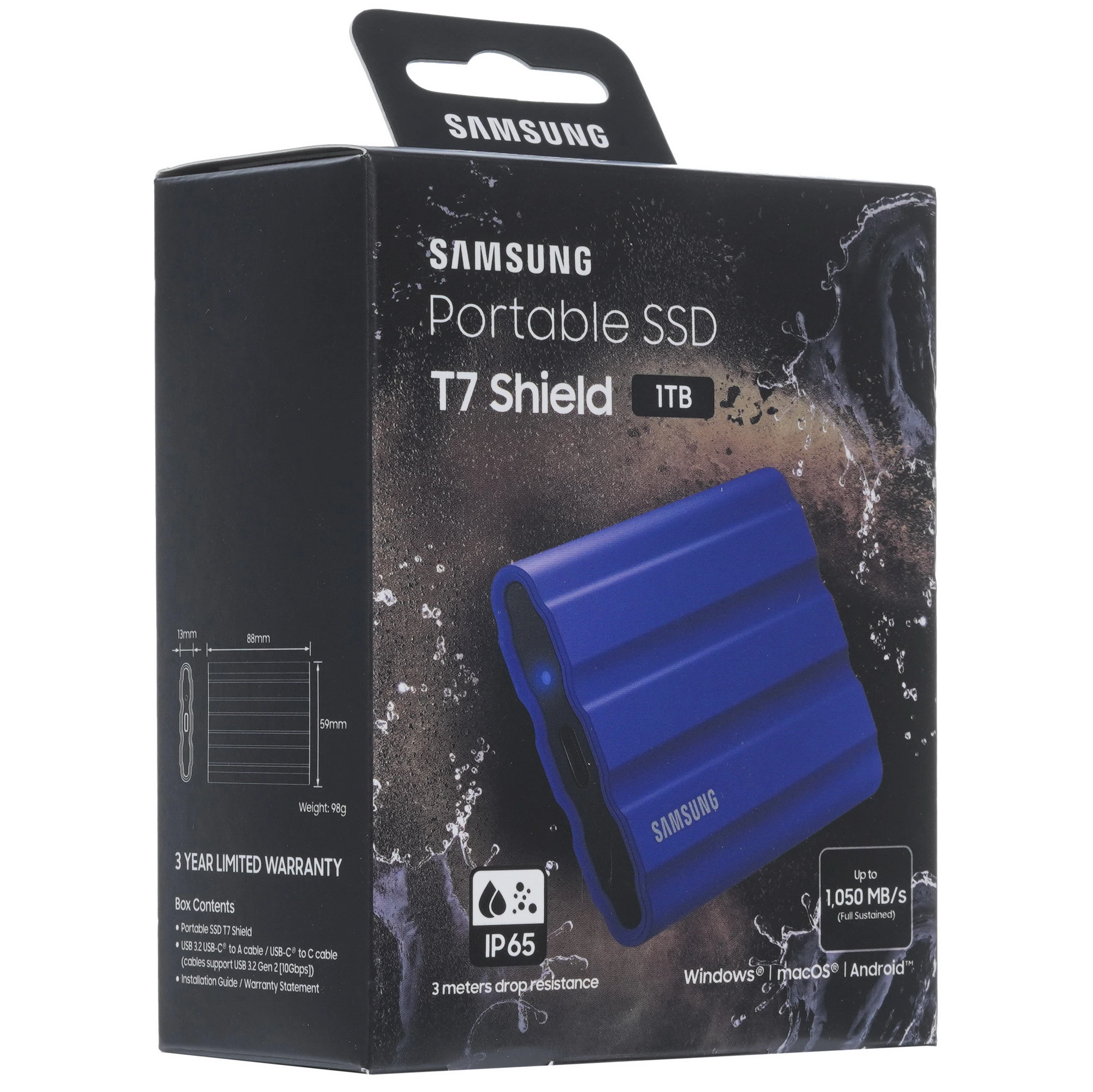 Внешний SSD 1 ТБ Samsung T7 Shield (MU-PE1T0R/WW***); USB 3.2 Type C; синий