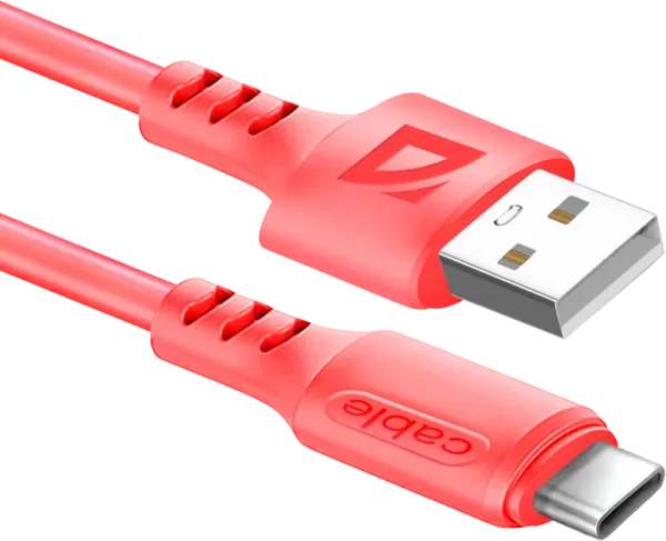 Кабель USB 2.0 AM/Type-C Defender F207 TypeC Red (87106RED); силиконовая оплетка; 2.4A; 1,0 м; красный