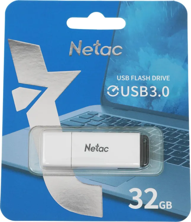Накопитель USB-флэш 32 ГБ Netac U185  (NT03U185N-032G-30WH); USB 3.0; классическая, с колпачком; пластик; белый