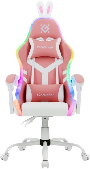 Кресло для геймеров Defender Ideal Pink (64041); иск. кожа; RGB подсветка; 100 мм (класс 4); нагрузка до 110 кг; белый + розовый