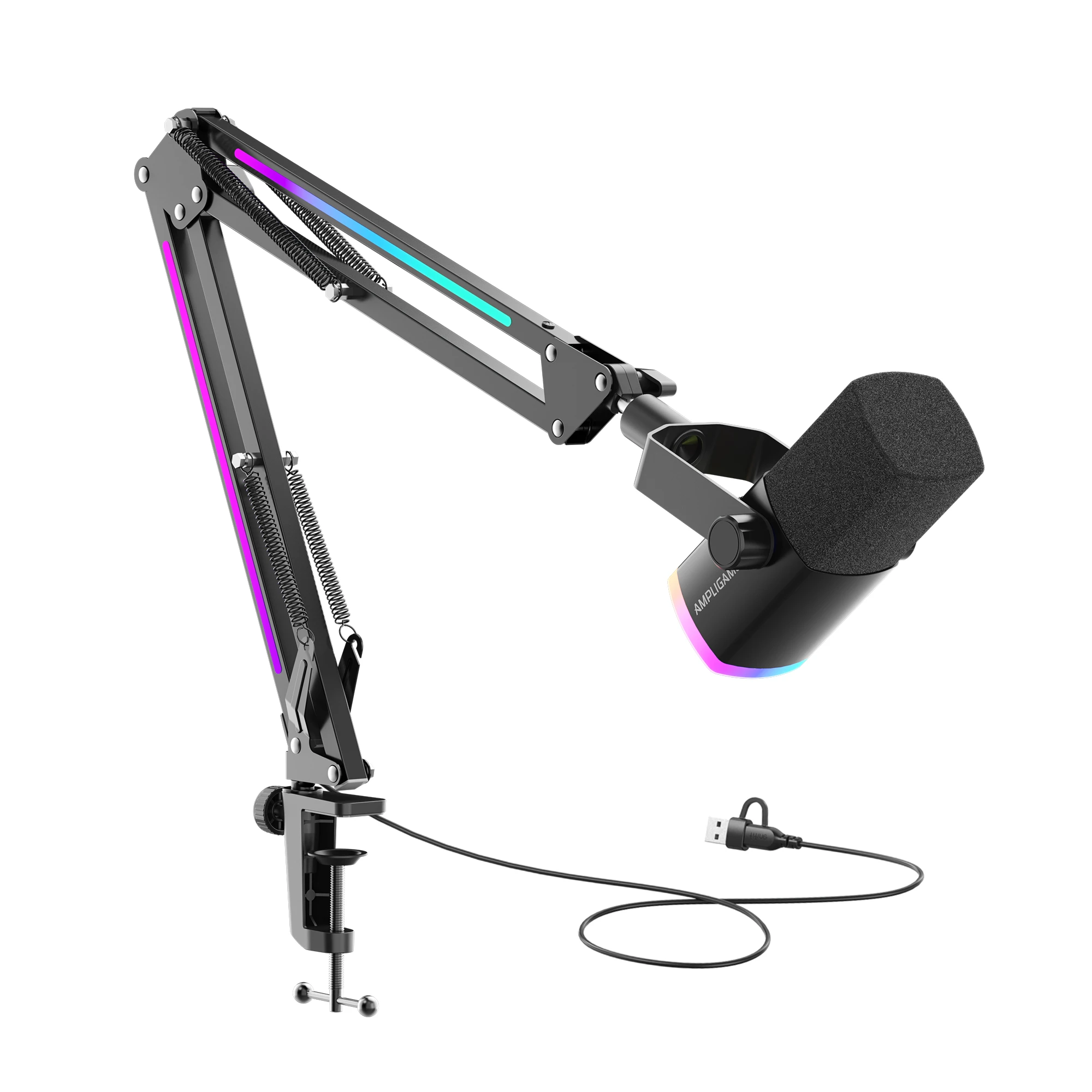 Микрофон Fifine AMPLIGAME AM8PROT Black; динамический; кардиоидный; 50 - 16 000 Гц; стойка-пантограф со струбциной; 2,1 м; USB/XLR; черный