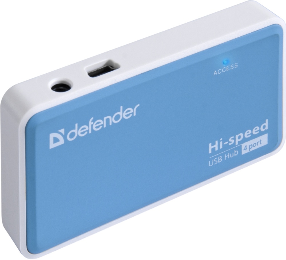 Концентратор USB внешний Defender Quadro Power (83503***); USB 2.0; 4xUSB; 4-порта; блок питания DC 5В, 2А; синий
