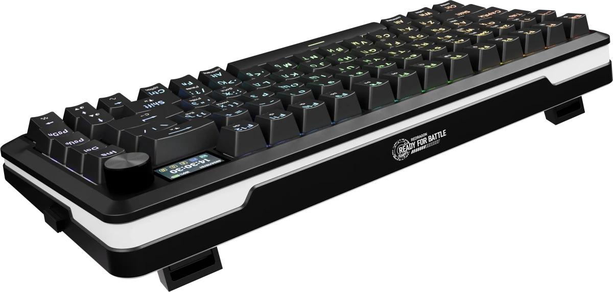 Клавиатура игровая Redragon Flekact Pro Black (72535); USB + (BT/2.4 Ггц); механическая; 81 клавиш; Hot Swap; 12 (+FN); экран; RGB подсветка; встроенн