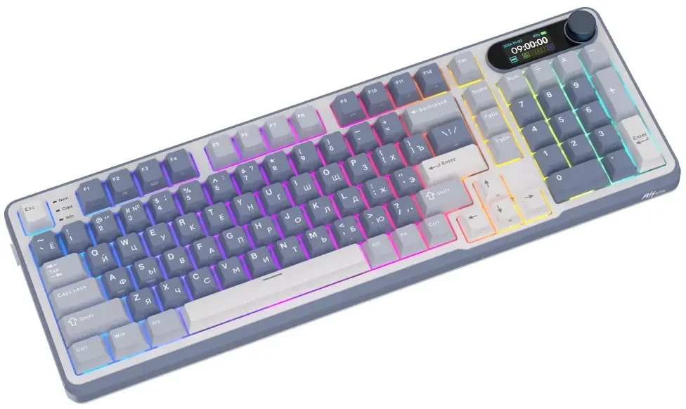 Клавиатура проводная Royal Kludge RK-S98 Ocean Blue (switch RK Cream); USB + (Bluetooth/2.4 Ггц); механическая; 98 клавиш; Hot-swap; USB хаб; экран; о