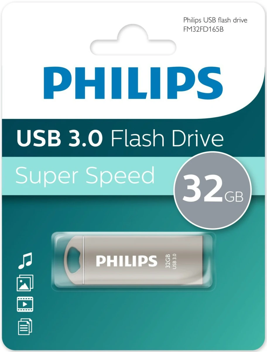 Накопитель USB-флэш 32 ГБ Philips Iron (FM32FD165B/97); USB 3.X; моноблок; металлический корпус; серебристый