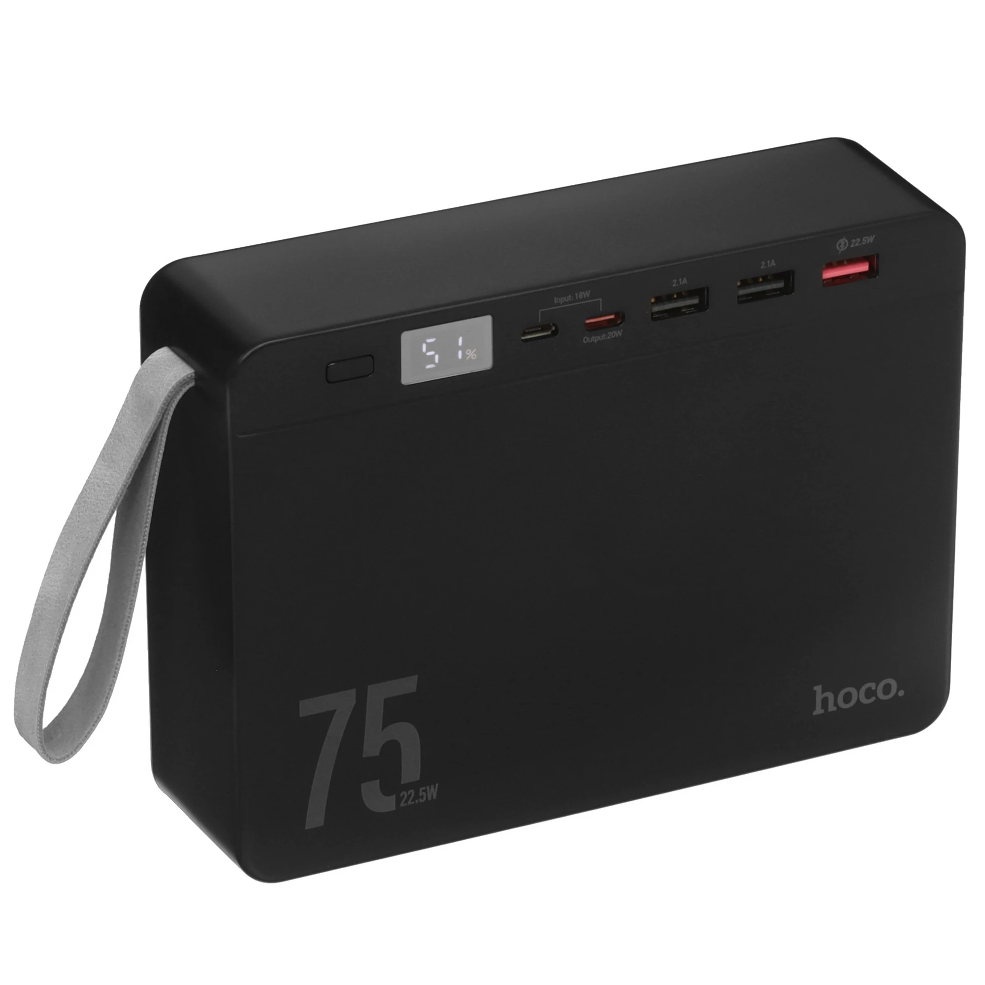 Внешний аккумулятор Hoco J94; 75 000 mAh; USB Type A + Type-C  3А  22,5Вт; LED экран, фонарик; QC3.0 /  PD20W; черный; 1,4 кг
