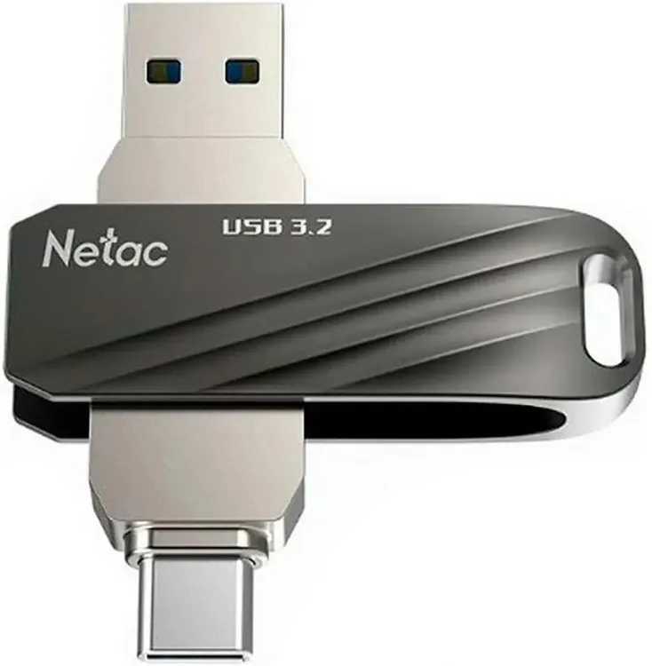 Накопитель USB-флэш 128 ГБ Netac US18 (NT03US18C-128G-32BK); USB 3.2; ротатор; металлический корпус; OTG Type-C