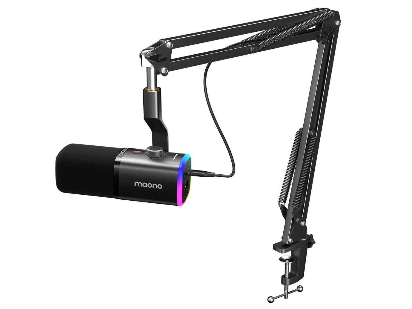 Микрофон Maono PD100XS Black; динамический; кардиоидный; 40-16 000 Гц; 24 бит/48 кГц; USB/XLR; стойка-пантограф со струбциной; черный