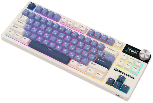 Клавиатура проводная Royal Kludge RK S85 Horizon Blue (switch RK Cloud); USB + (Bluetooth/2.4 Ггц); механическая; 85 клавиш; Hot-swap; USB хаб; экран;