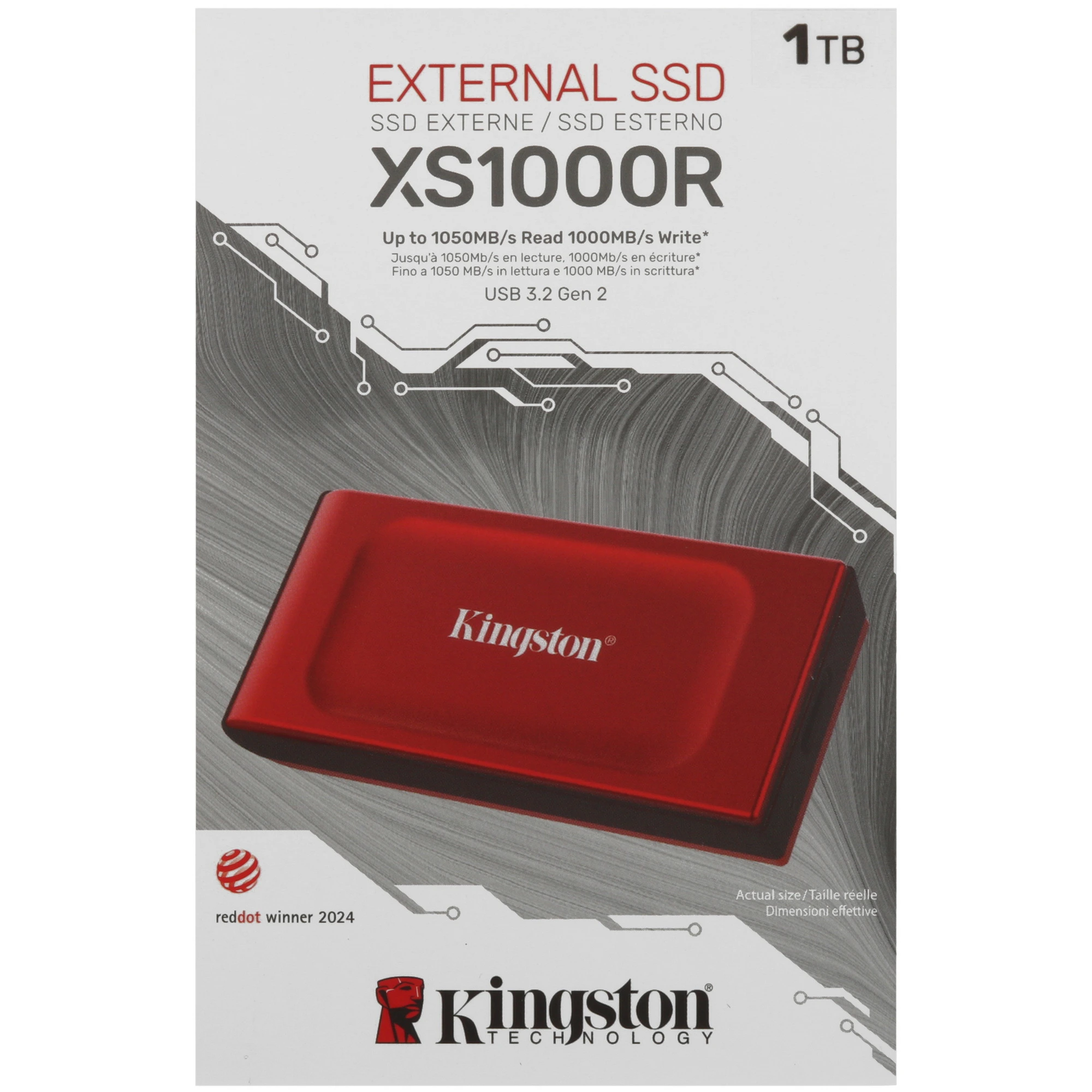 Внешний SSD 1 ТБ Kingston XS1000R (SXS1000R/1000GA); USB 3.2 Type C; красный