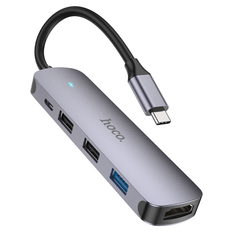 Концентратор USB внешний  HOCO HB27 Type-C; HDTV + USB3.0 + USB2.0*2 + Type-C PD, поддержка 4K 30Hz, зарядка до 60W (20V / 3A)