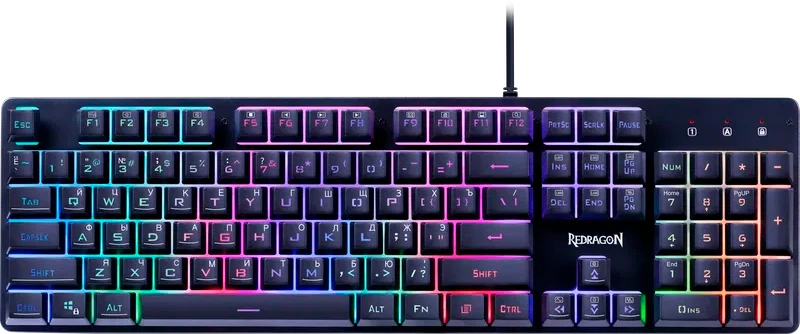 Клавиатура игровая Redragon Nagato (72077); USB; мембранная; 104 клавиш; 12 (+FN); подсветка RGB; ENG\RUS; черный