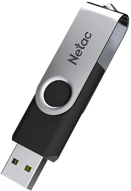 Накопитель USB-флэш 32 ГБ Netac U505 (NT03U505N-032G-20BK); USB 2.0; ротатор; металл + пластик; чёрный + серебристый