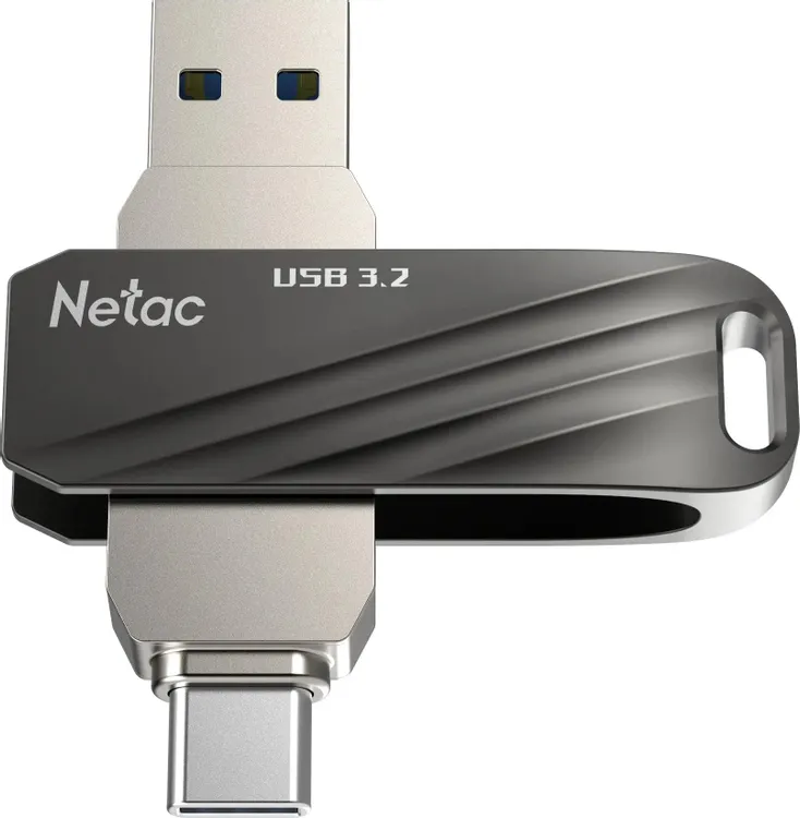 Накопитель USB-флэш 32 ГБ Netac US11 (NT03US11C-032G-32BK); USB 3.0; ротатор; металлический корпус; OTG Type-C
