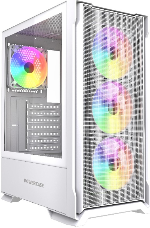 Корпус Powercase Mistral AZ4W ARGB White (CMAZW-A4); ATX; Midi-Tower; без БП; сталь; 2x3.5" int.; 4 x 120 мм; 2xUSB 2.0/1xUSB 3.0/Mic/Aud; белый