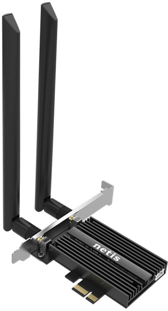 Сетевая карта WiFi Netis F1 (AX3000+BT 5.2); 3000 Мбит/с (574 Мбит/с+ 2400 Мбит/с); 2 ant; PCI-E 1x