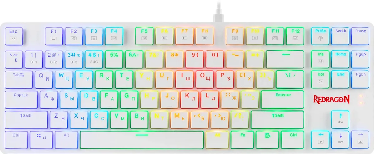 Клавиатура игровая Redragon ANUBIS (70506***); USB + (Bluetooth/2.4 Ггц); механическая; 87 клавиш; 12 (+FN); подсветка; LED подсветка; встроенный акку