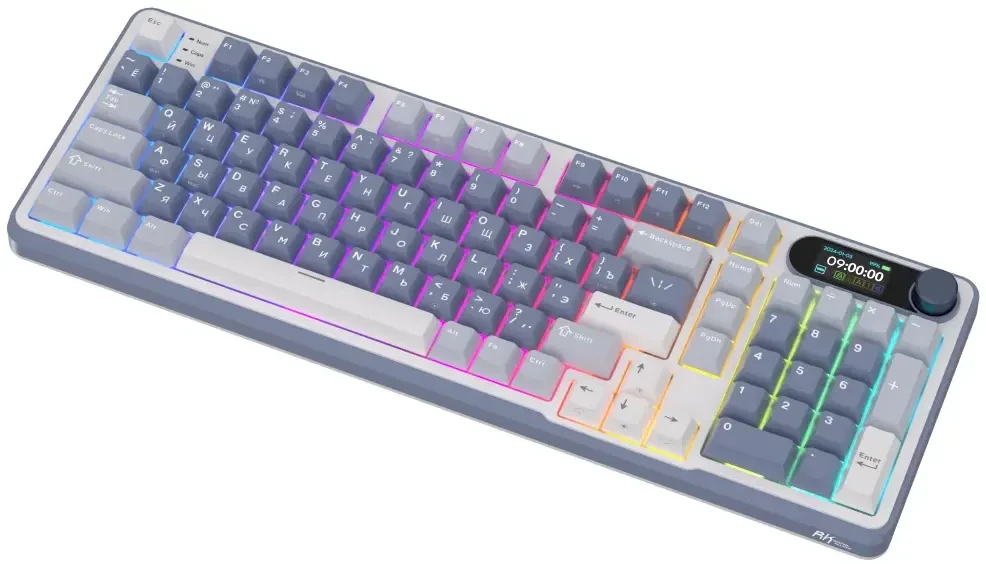 Клавиатура проводная Royal Kludge RK-S98 Ocean Blue (switch RK Cream); USB + (Bluetooth/2.4 Ггц); механическая; 98 клавиш; Hot-swap; USB хаб; экран; о