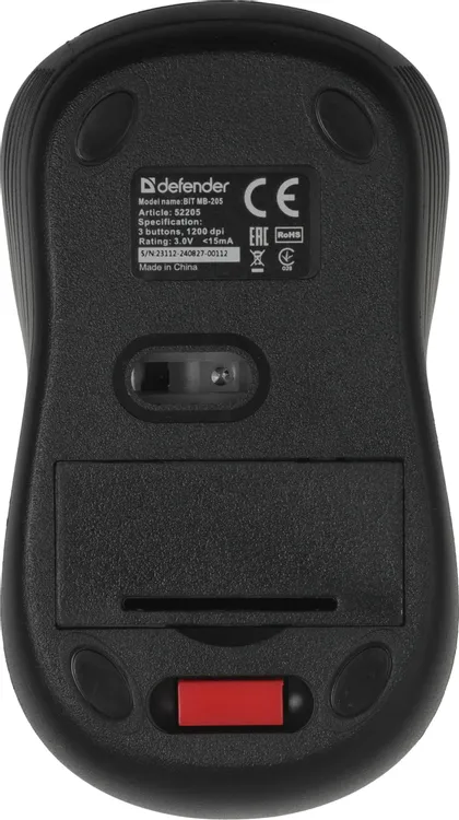 Мышь беспроводная Defender BIT MB-205 (52205***); USB; оптический; 1200 dpi; 3 кнопки; колесо прокру