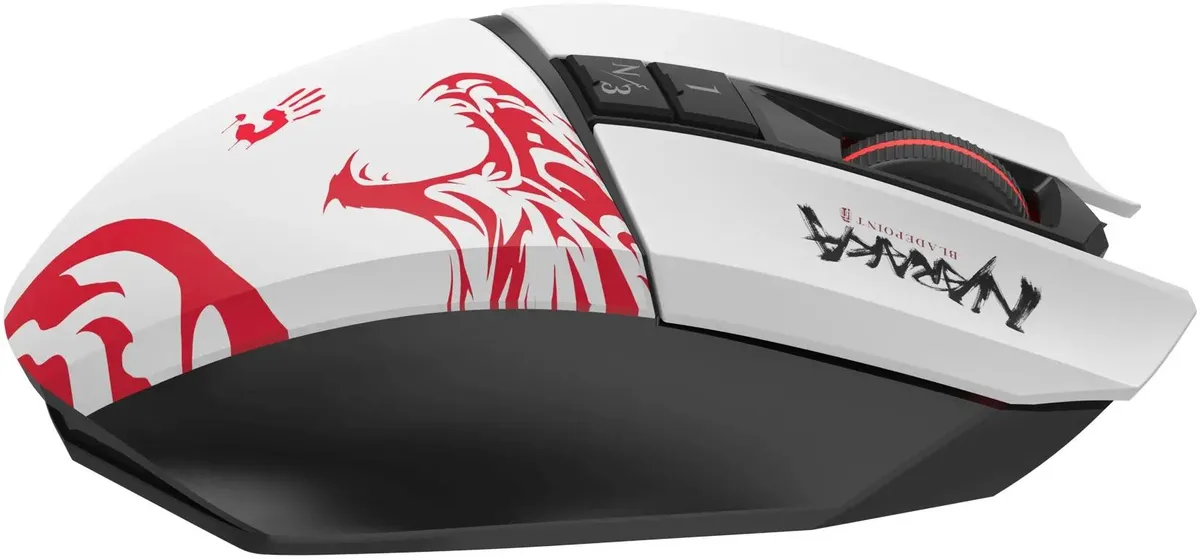 Мышь игровая A4Tech Bloody R36 ULTRA NARAKA; USB + 2.4 Ггц; оптический; 100-12000 dpi; 7 кнопок; колесо-кнопка; встроенный аккумулятор; белый + рисуно