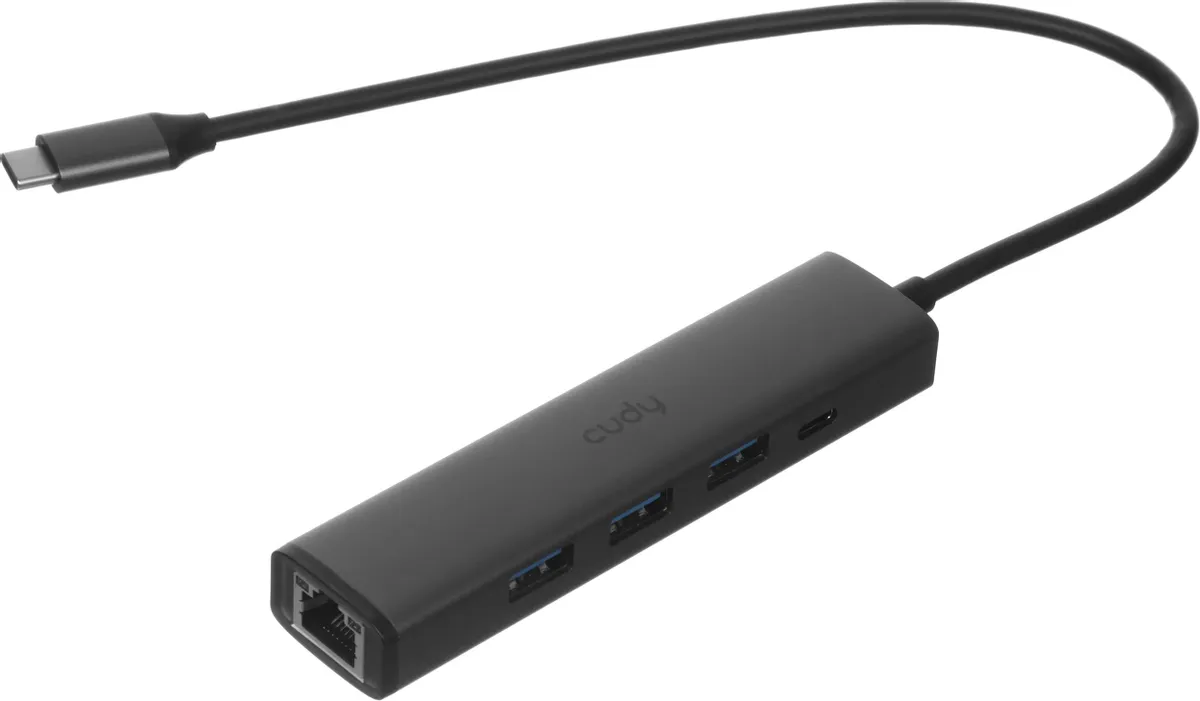 Концентратор USB внешний Cudy UH605, USB-C, 4xUSB (1xType-C, 3xUSB 3.2 Gen 1), RJ-45 1Гб/с, металл, 0,25 м, серый