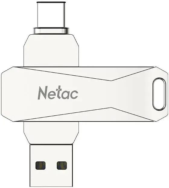 Накопитель USB-флэш 64 ГБ Netac U782C (NT03U782C-064G-30PN***); USB 3.X; ротатор; металлический корпус; OTG Type-C; серебристый