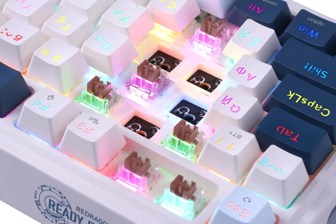 Клавиатура игровая Redragon Eisa Pro (72299); USB + (BT/2.4 Ггц); механическая; 98 клавиш; 12 (+FN); RGB подсветка; встроенный аккумулятор; ENG\RUS; б