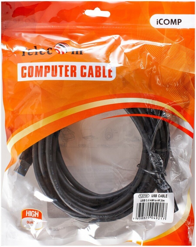 Кабель USB 3.0 AM/AF Telecom TUS708-5M; 5,0 м; черный