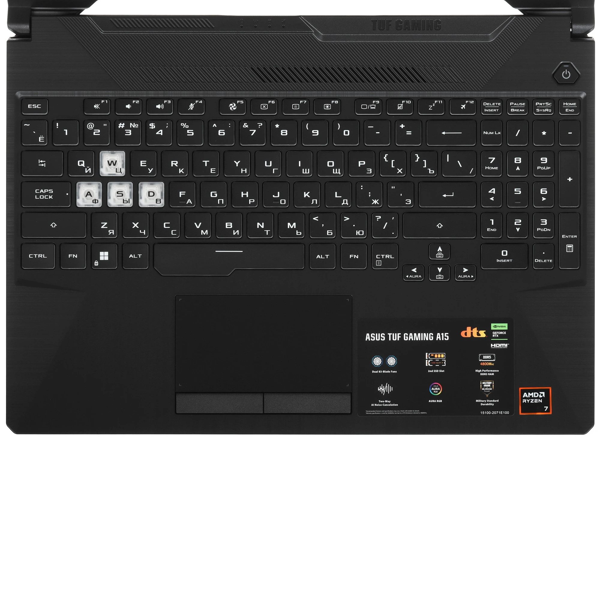 Ноутбук 15.6" Asus TUF Gaming A15 FA506NCQ-HN033 (90NR0QE7-M001C0); 1920x1080 IPS 144 Гц; AMD Ryzen 7 170; 16 Гб/512 Гб; NVIDIA GeForce RTX 3050 4Гб;