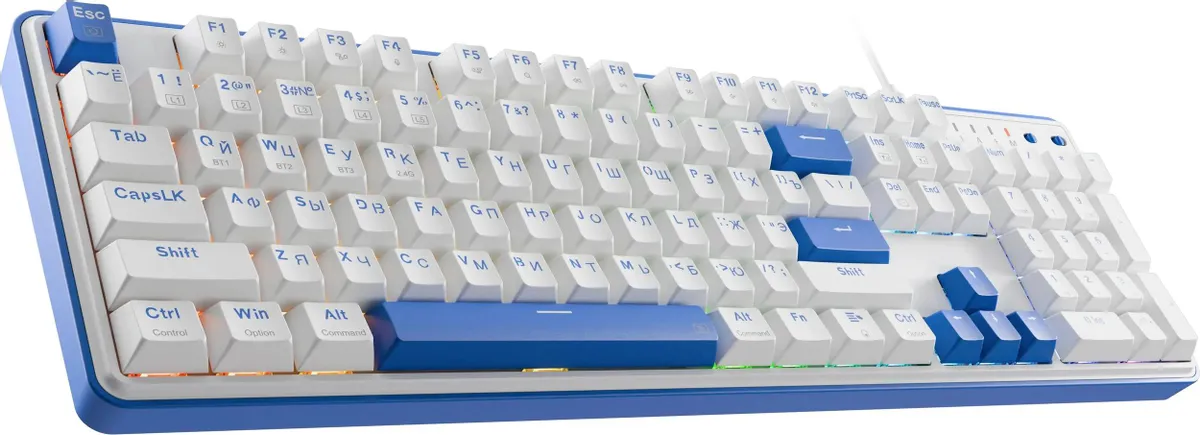 Клавиатура игровая Redragon Faye Pro (72257); USB + (BT/2.4 Ггц); механическая; 104 клавиш; 12 (+FN); RGB подсветка; встроенный аккумулятор; ENG\RUS;