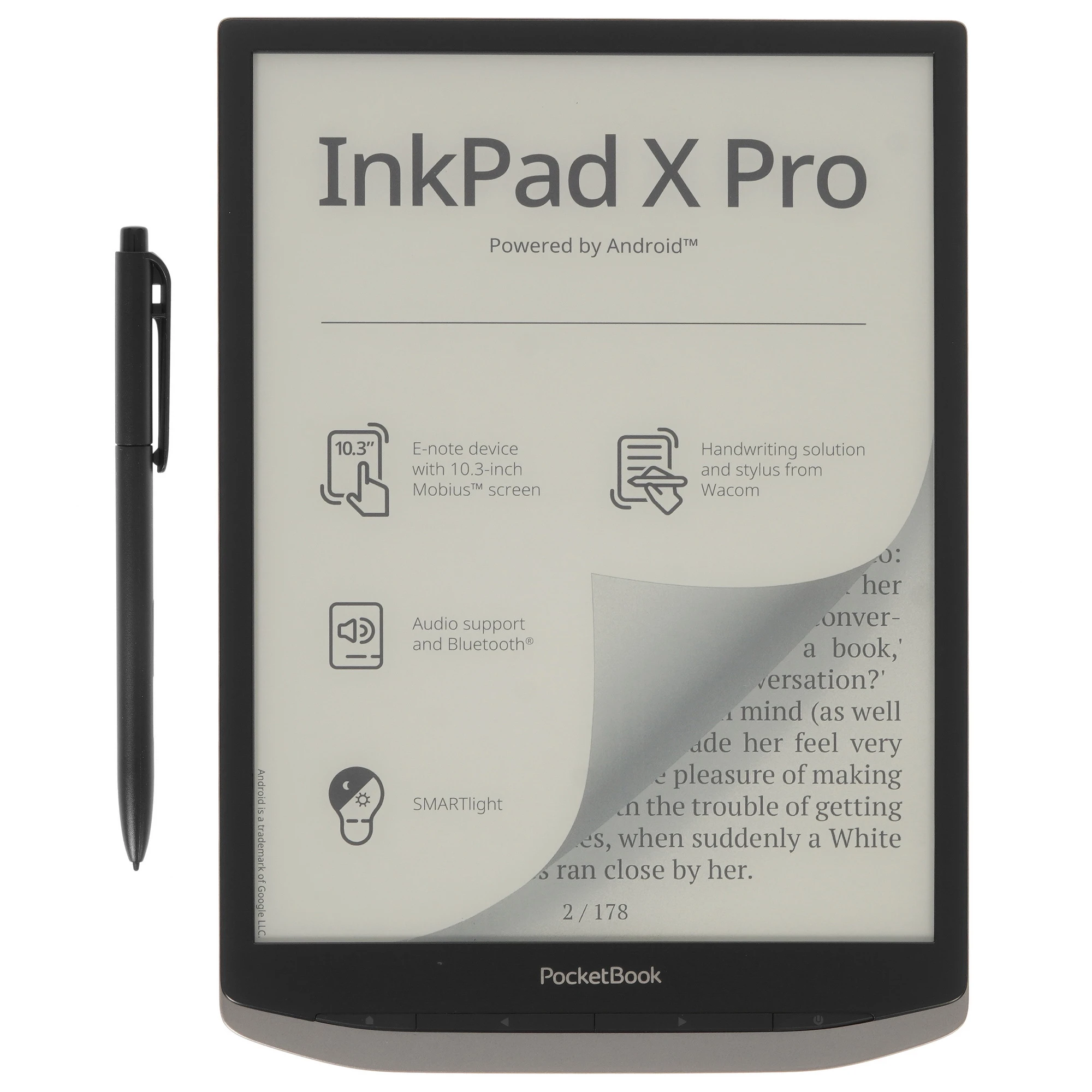 Электронная книга 10.3" PocketBook Ink Pad X Pro Mist Grey; (PB1040D-M-WW) Mobius Carta ; 1404x1872;   1.8Ггц; 2Гб/32Гб; / BT5.0; WiFi 802.11n; Androi