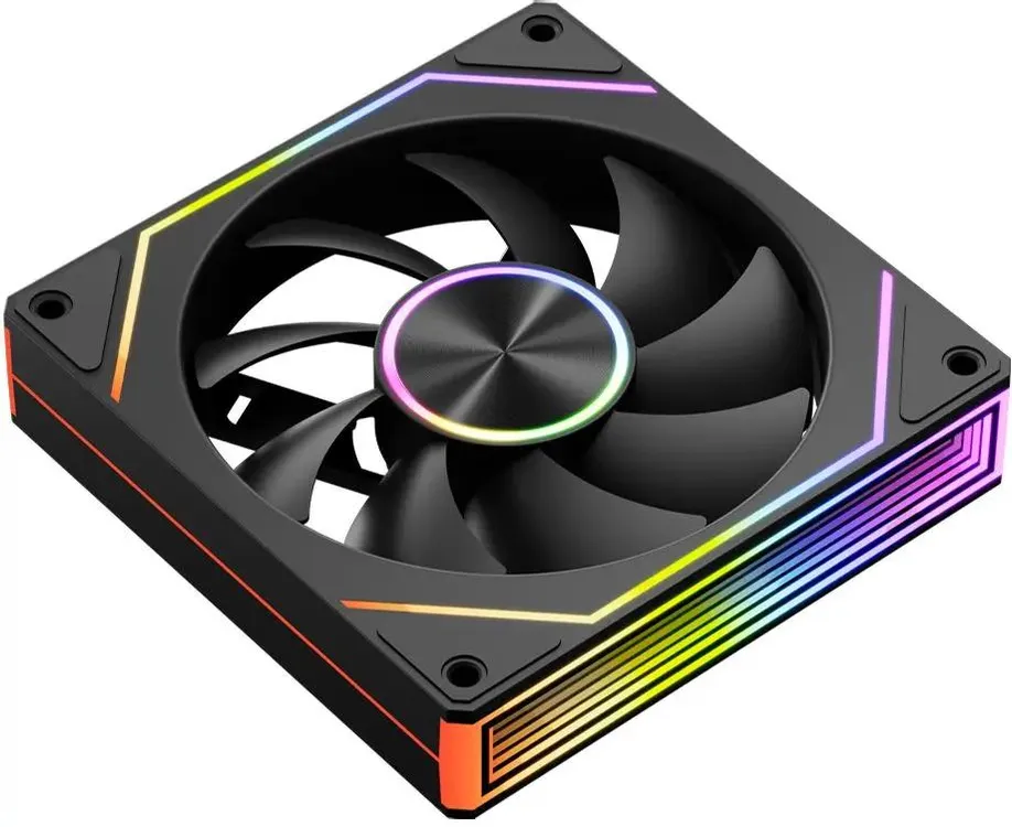 Вентилятор 120 мм PCCooler FG120 ARGB BK (F1G120-BKAC112-GL); 4-pin(PWM)+3-pin(ARGB); 800 - 1800 об/мин; 54 CFM; 28.4 дБ; пластик; ARGB подсветка