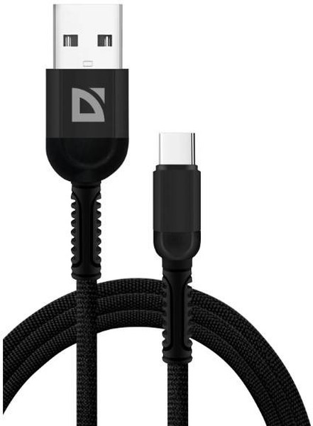 Кабель USB 2.0 AM/Type-C Defender F167 TypeC Black (87103BLA); нейлоновая оплетка; 2.4A; 1,0 м; черный