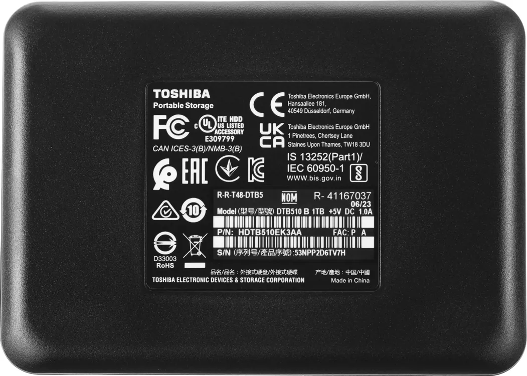 Внешний жесткий диск 1 ТБ Toshiba Canvio Basics (HDTB510EK3AA***); 2,5"; USB 3.0; чёрный