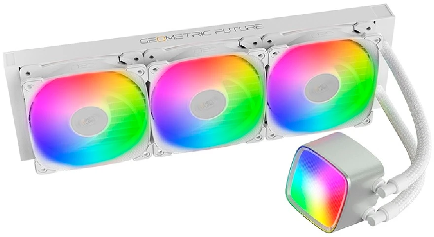 Система жидкостного охлаждения 360 мм Geometric Future Eskimo Junior Neon 36 White (1C255W0361000***); активная; 3 вентилятора; 4-pin; 600 - 2800 об/м