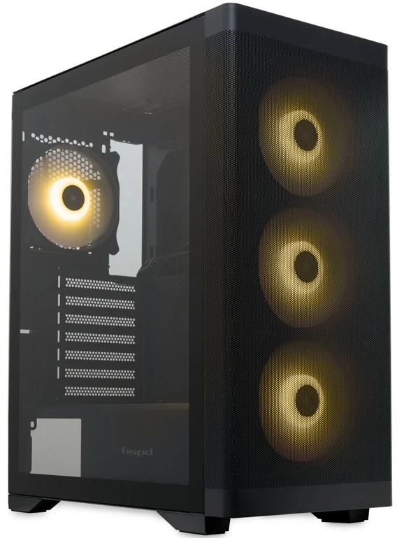 Корпус HSPD M520 (M520-TGBK-ARGB); ATX; Midi-Tower; без БП; 4x120мм; 2xUSB 3.X, 1xUSB 3.X Type-C,1x jack 3.5 mm Mic/Aud; чёрный