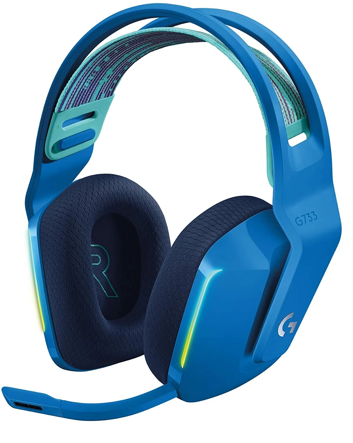 Гарнитура беспроводная Logitech G733 Blue (981-000943); игровая; 2.4 Ггц; оголовье; 20 - 20 000 Гц; 39 Ом; виртуальный звук 7,1; 29 ч; встроенный микр