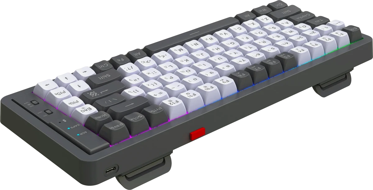 Клавиатура игровая Defender Maro GK-325 (45325); 2.4Ггц; мембранная; 84 клавиш; 12 (+FN); LED подсветка; встроенный аккумулятор; белый + серый