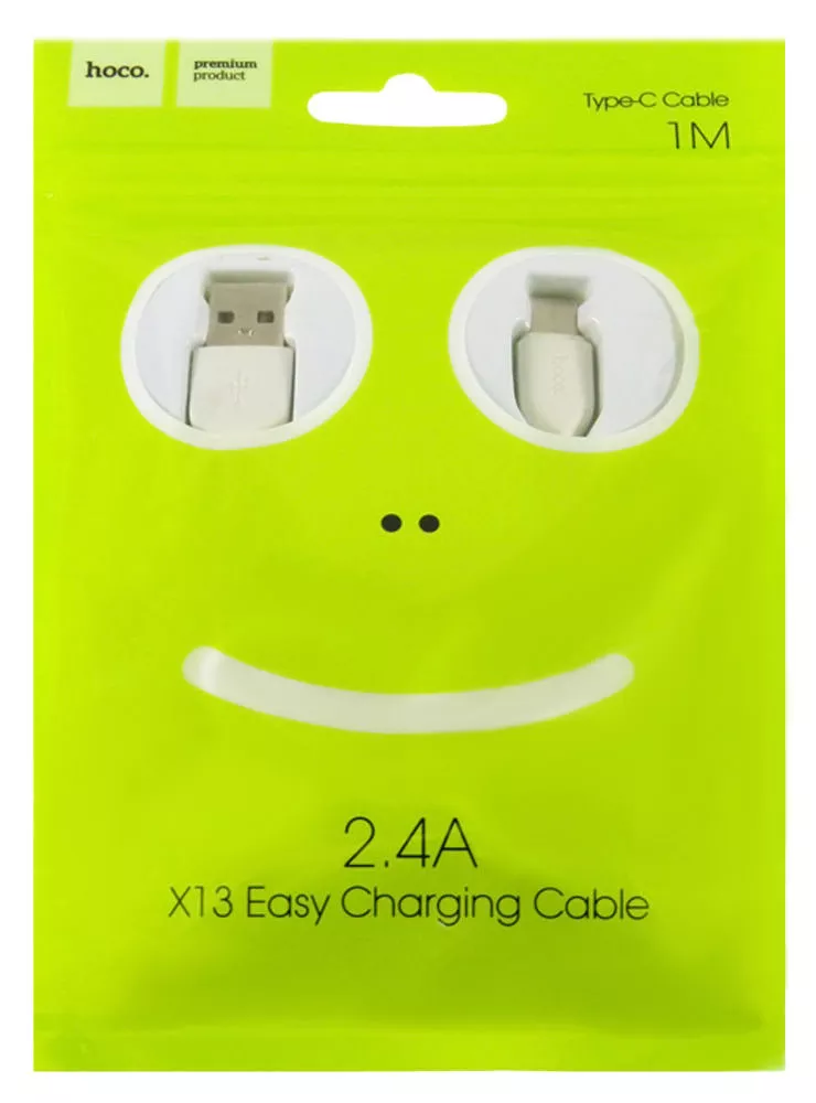 Кабель USB->Type-C Hoco X13 Easy charged; 2,4A; 1м; ПВХ; белый
