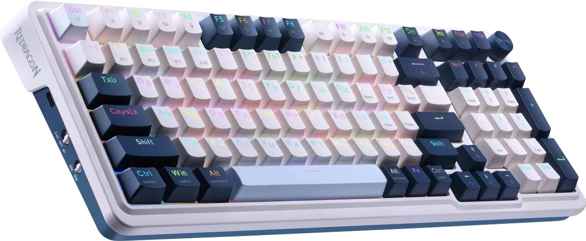 Клавиатура игровая Redragon Eisa Pro (72299); USB + (BT/2.4 Ггц); механическая; 98 клавиш; 12 (+FN); RGB подсветка; встроенный аккумулятор; ENG\RUS; б