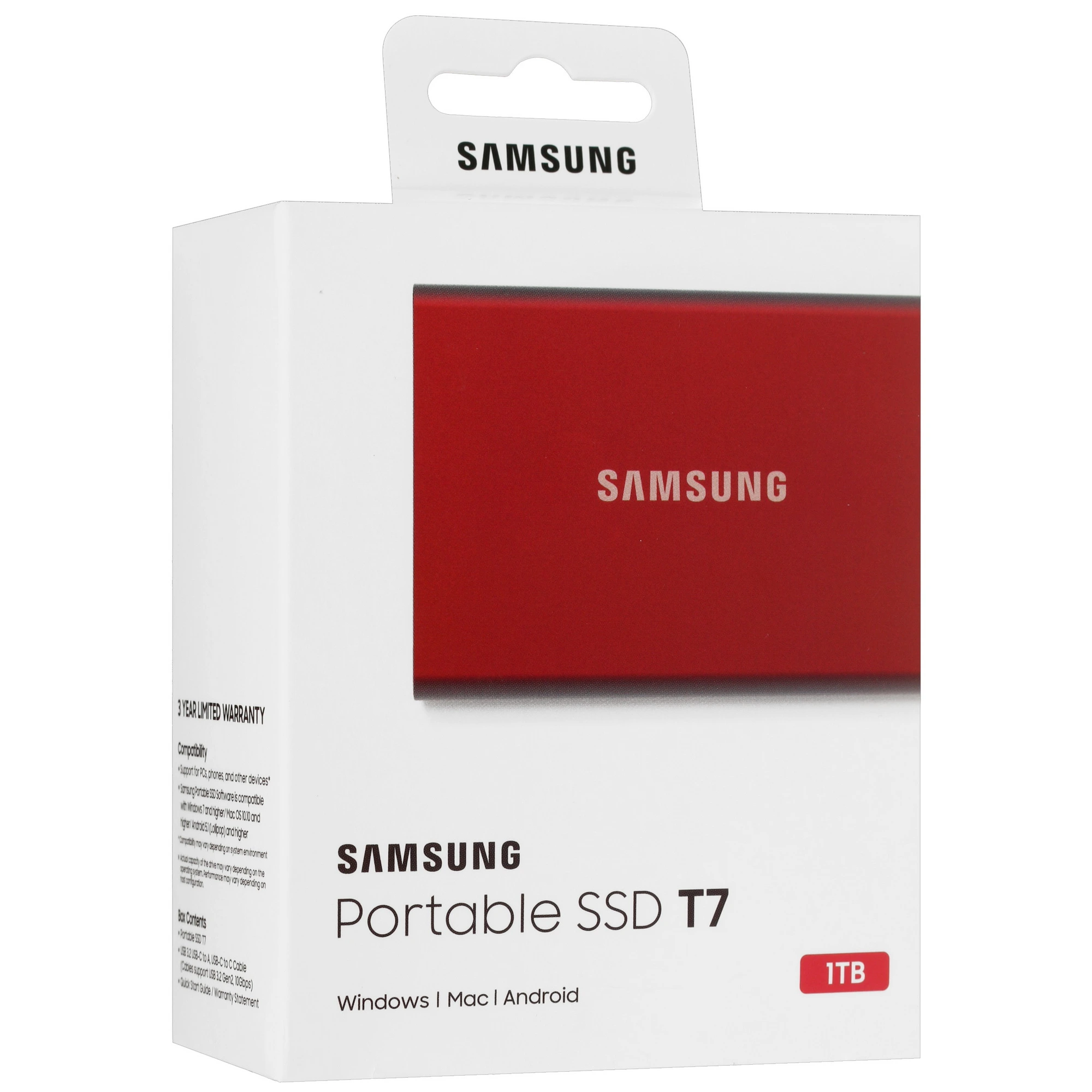 Внешний SSD 1 ТБ Samsung T7 1 ТБ Red (MU-PC1T0R/WW***); ; USB 3.2 Type C; красный