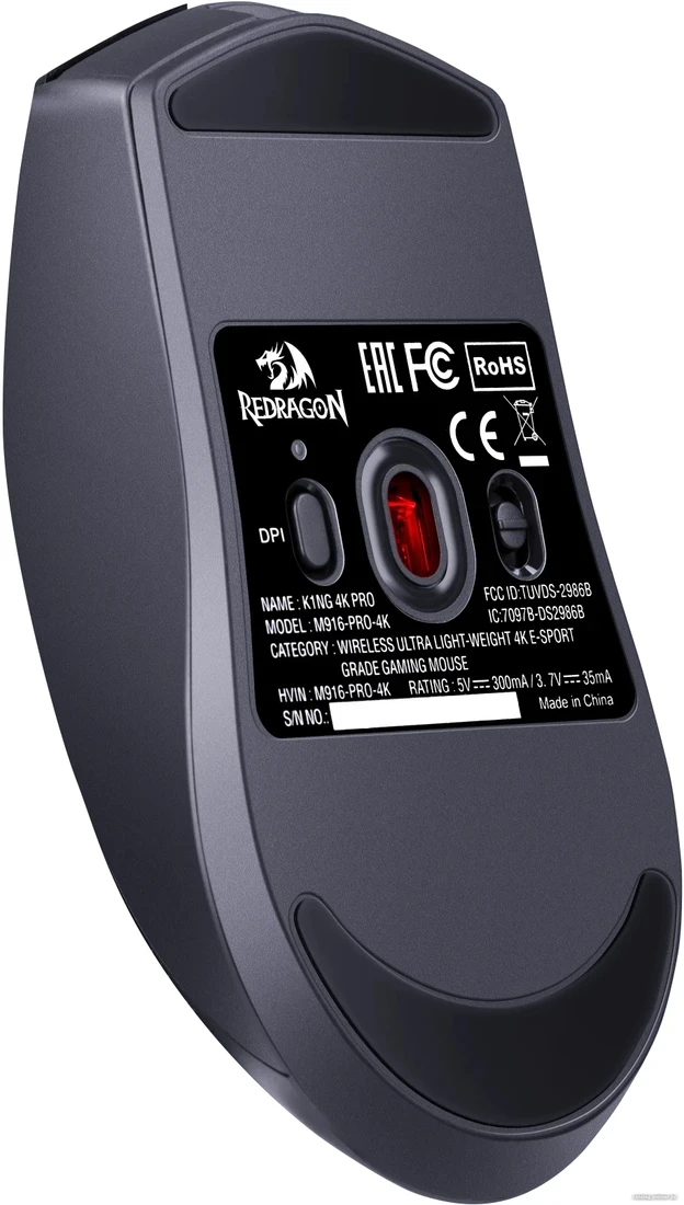 Мышь игровая Redragon K1NG 4K PRO Black (72211); BT/2.4 Ггц; USB; оптический; 500 - 8000 dpi; 5 кнопок; колесо-кнопка; собственный аккумулятор; чёрный